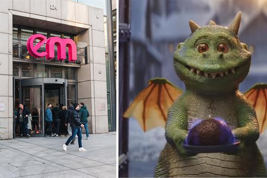 EssenceMediacom's London office (left) and John Lewis Partnership's Edgar the Dragon