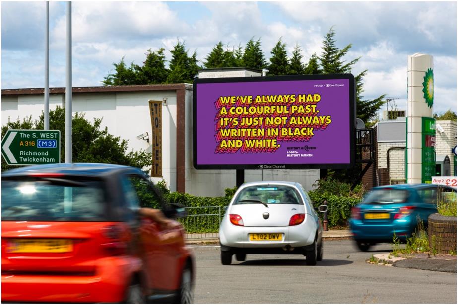 An out of home billboard reads: "We've always had a colourful past. It's just not always written in black and white."