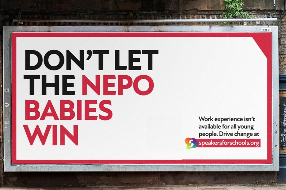 Out of home sign which reads "Don't let the nepo babies win"