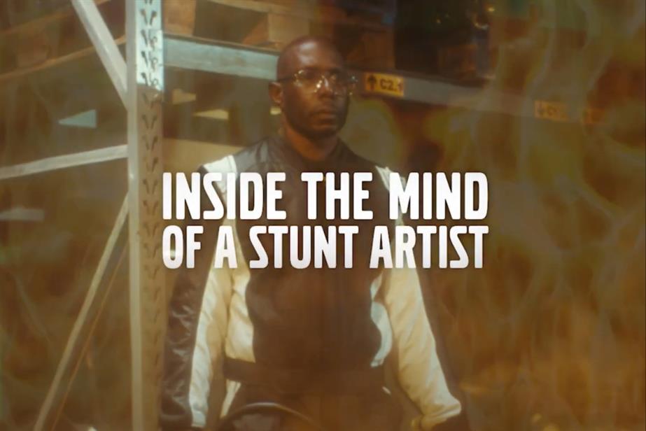 Stunt artist Mens-Sana Tamakloe with copy saying Inside the mind of a stunt artist