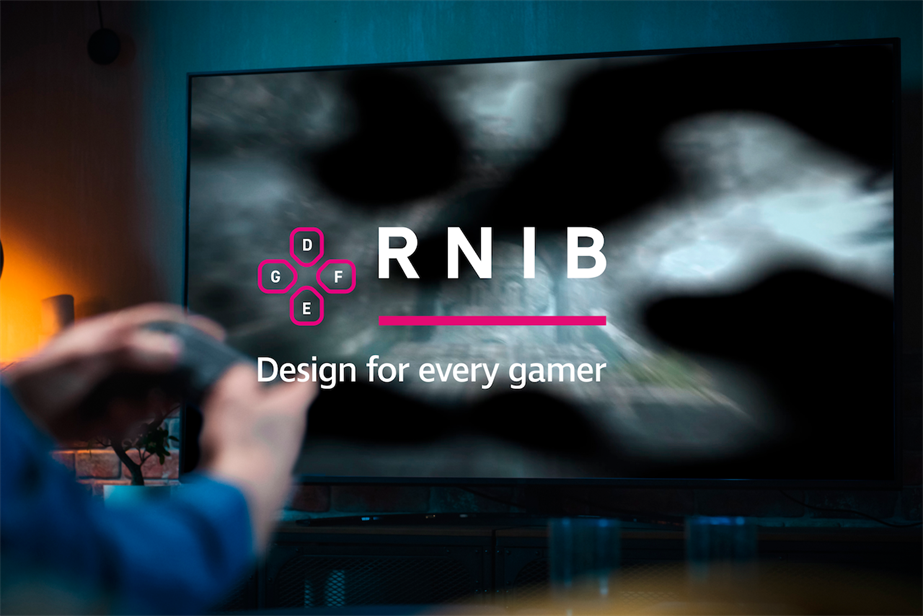 A promotional graphic for RNIB's "Design for Every Gamer" initiative