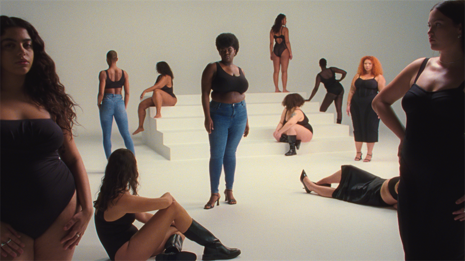 Screenshot from Simply Be's film clip, showing a cast of female models with diverse body shapes and sizes